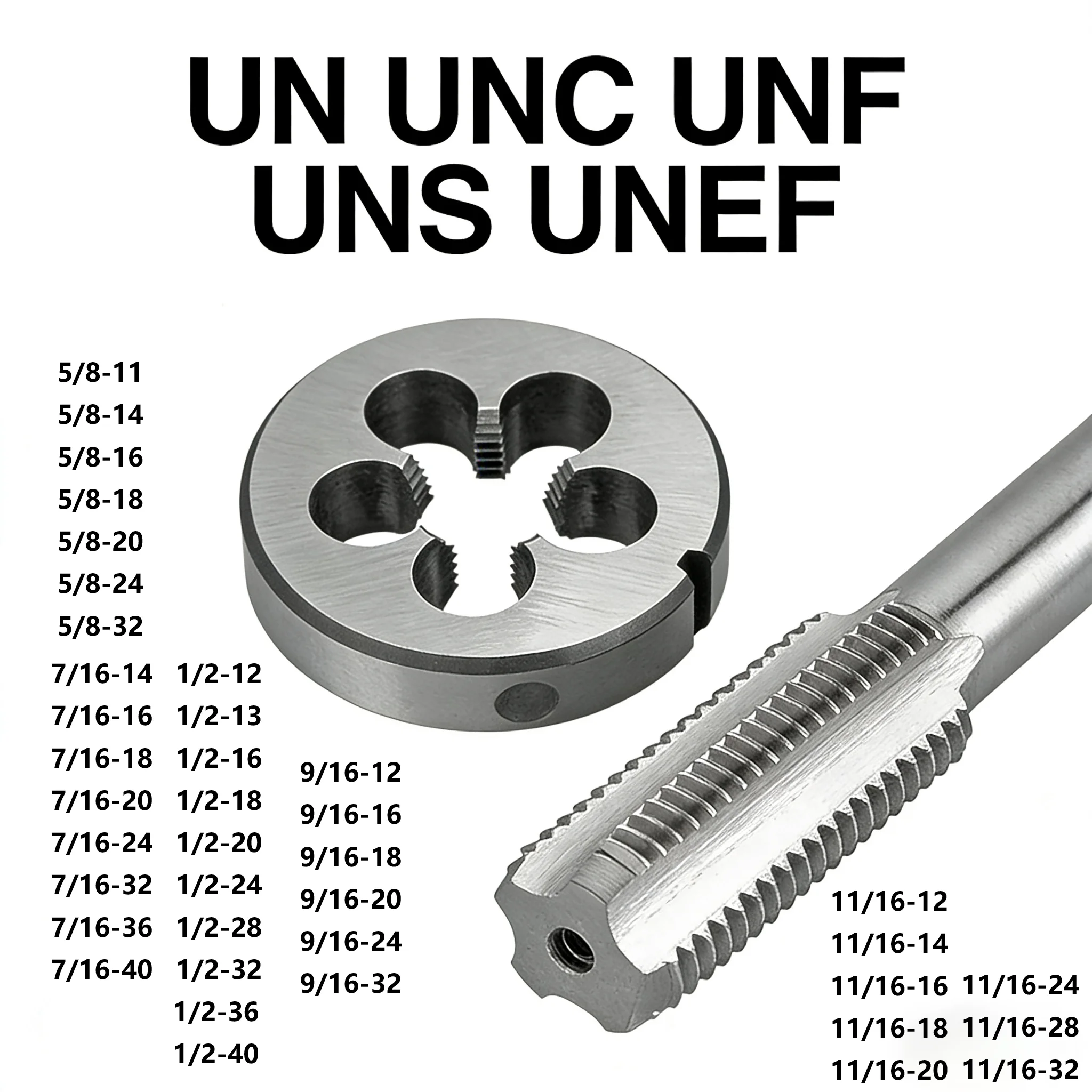 Debt 1set Tap and Die 7/16 1/2 9/16 5/8 11/16 Inch, UN UNC UNF UNS UNF Tap and Die Set Right Hand
