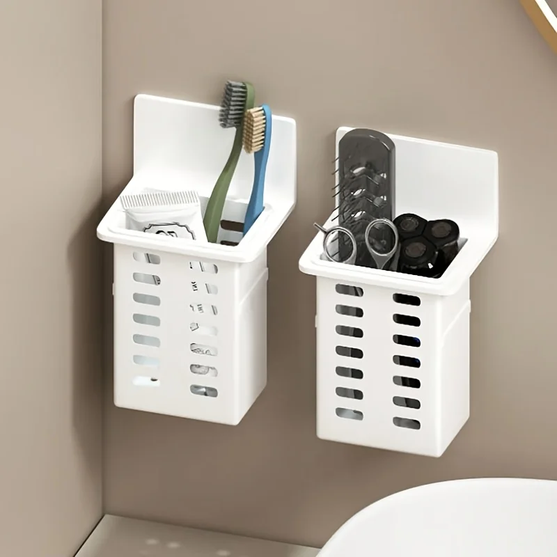 1/2 PCS Bathroom Wall Mounted Toothbrush Holder, No Drilling Storage and Organizing Rack Multifunctional Toothpaste Storage Box