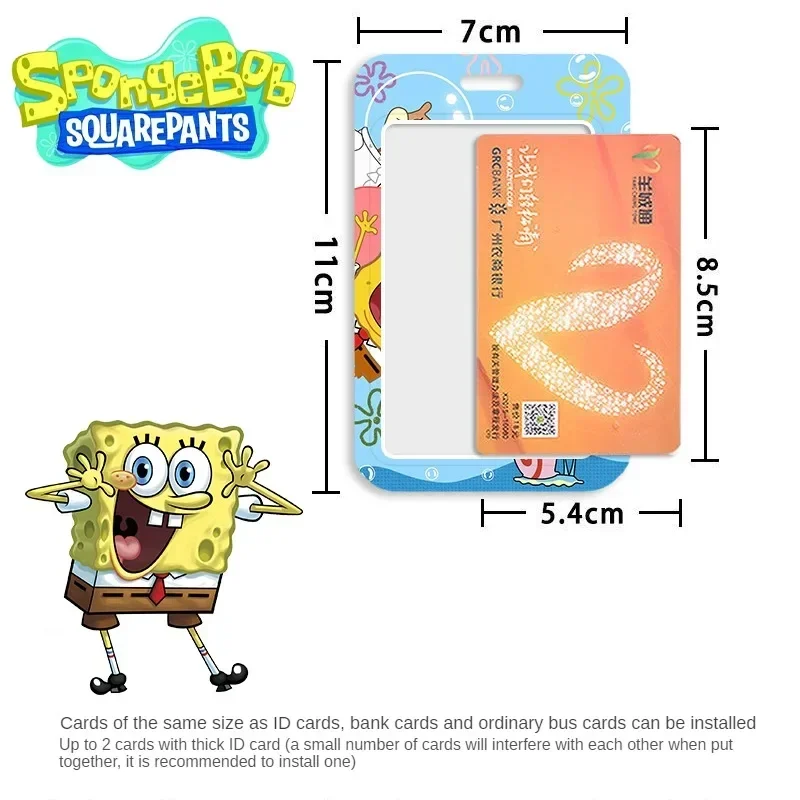 SpongeBob Card Holder with Lanyard Funny Anime Students Bus Campus Meal Credit ID Card Case Creativity Cartoon Protective Cover