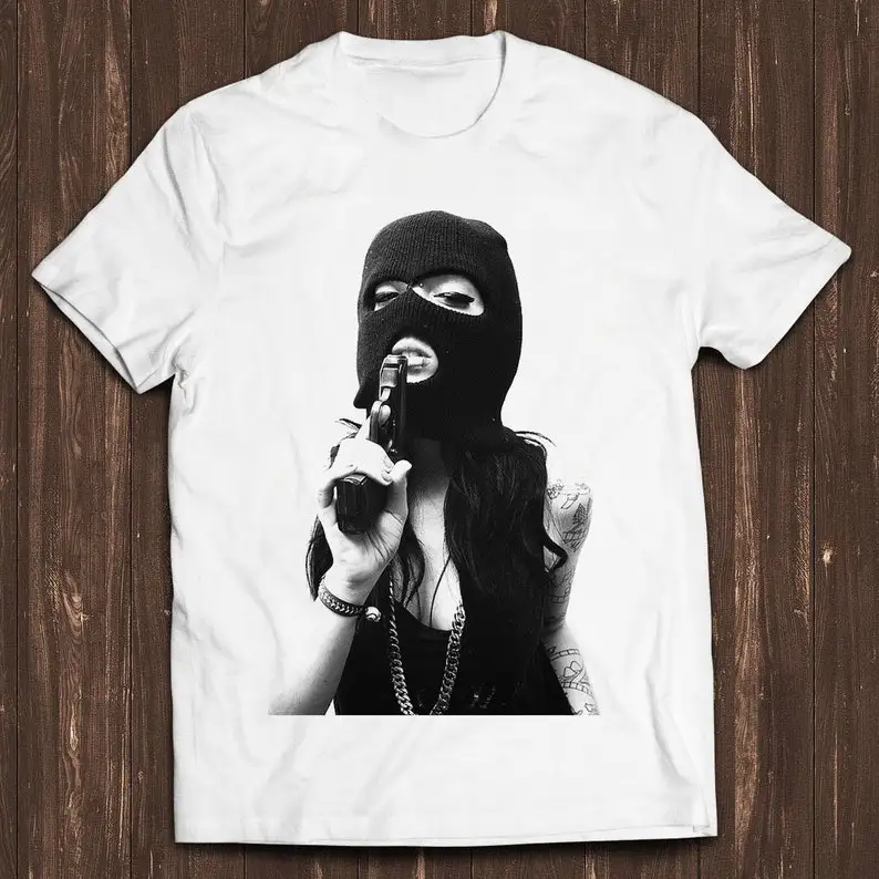 Tattoo Girl Gun Violence Novelty Balaclava Retro Gamer Cult Meme Movie Music Cool Gift Tee T Shirt C2559