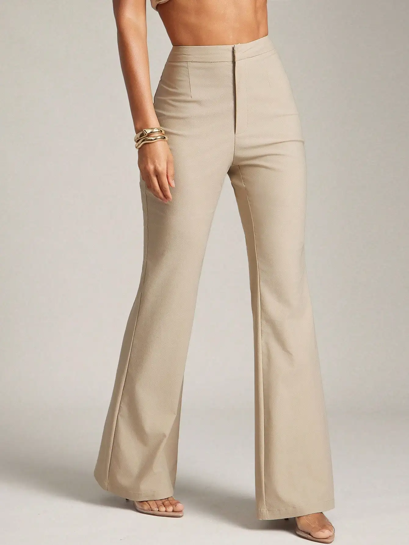 

Женские расклешенные брюки с высокой талией, элегантные офисные брюки, деловой повседневный стиль в винтажном стиле