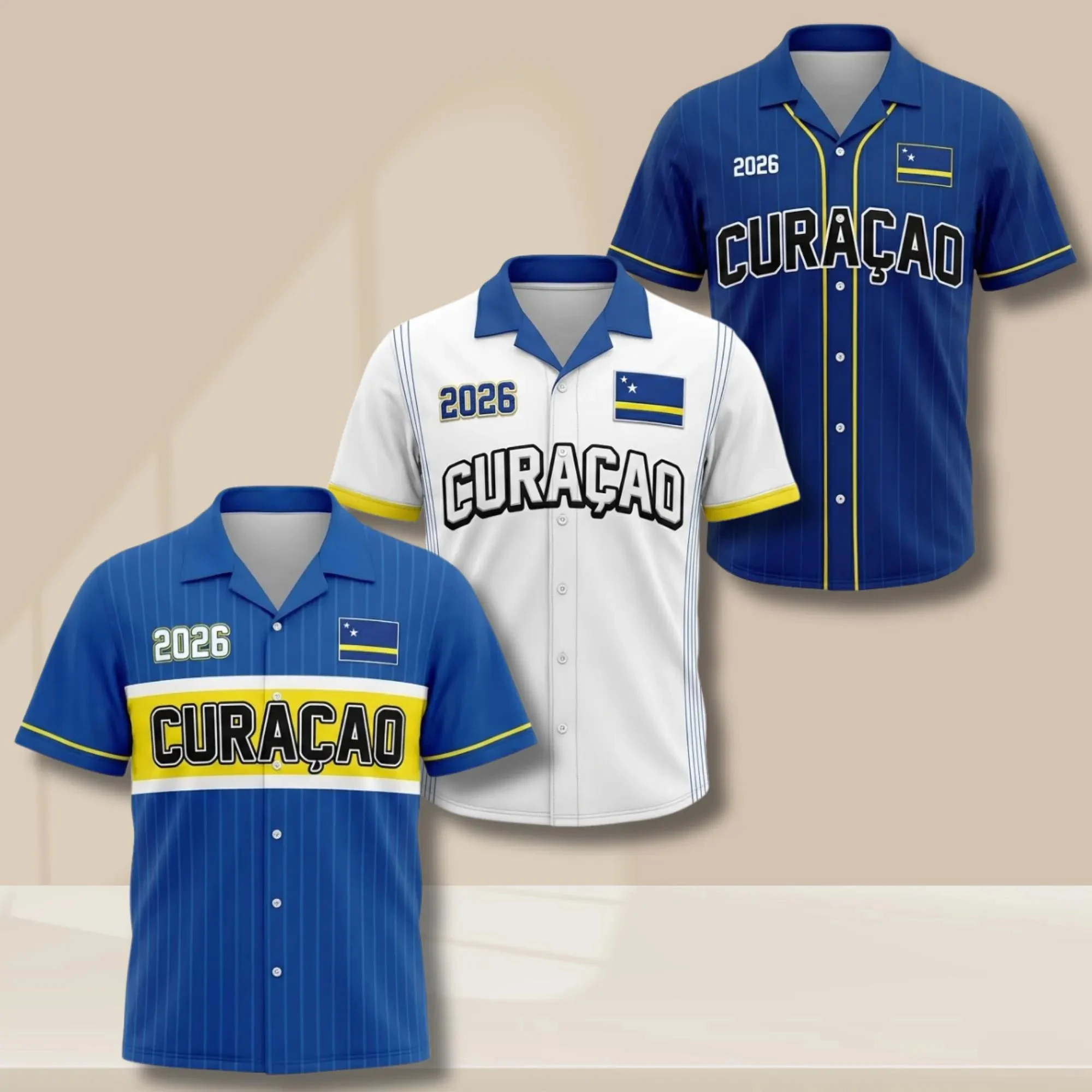 New Curacao Custom Name Number Soccer Jersey Hawaiian Button Up Shirt Football Fan Apparel Personalized Team Wear Clothing