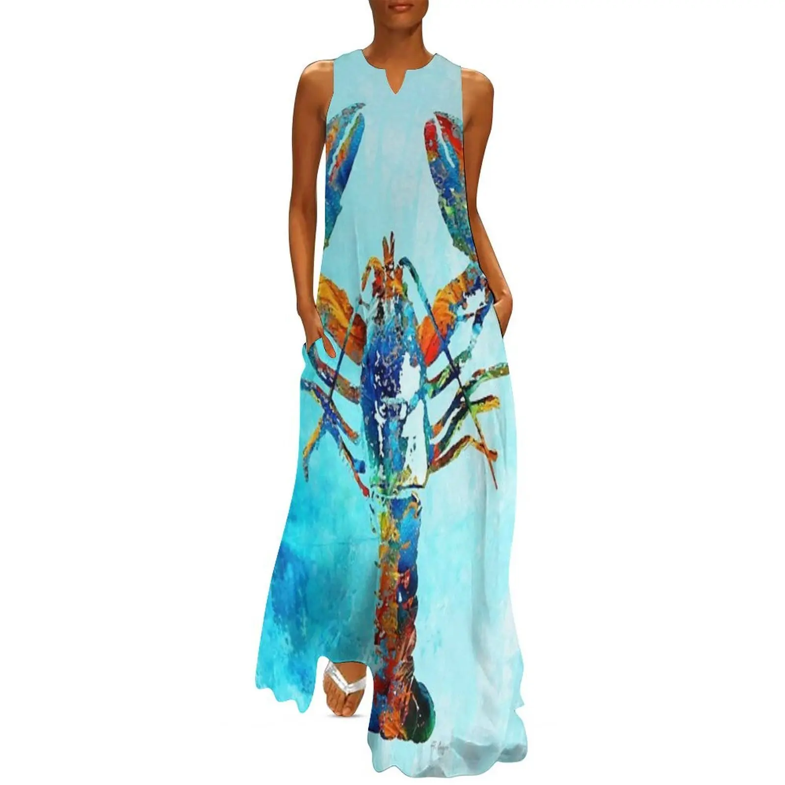 

Colorful Lobster Art On Blue by Sharon Cummings Long Dress evening dress ladies dresses summer woman 2025 luxury dresses