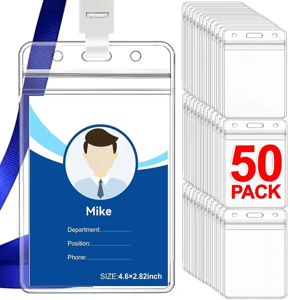 50/40/10/1PCS Transparent Name ID Badge Holder Waterproof Thick Vertical Business Card Holder Protectors with Resealable Zip