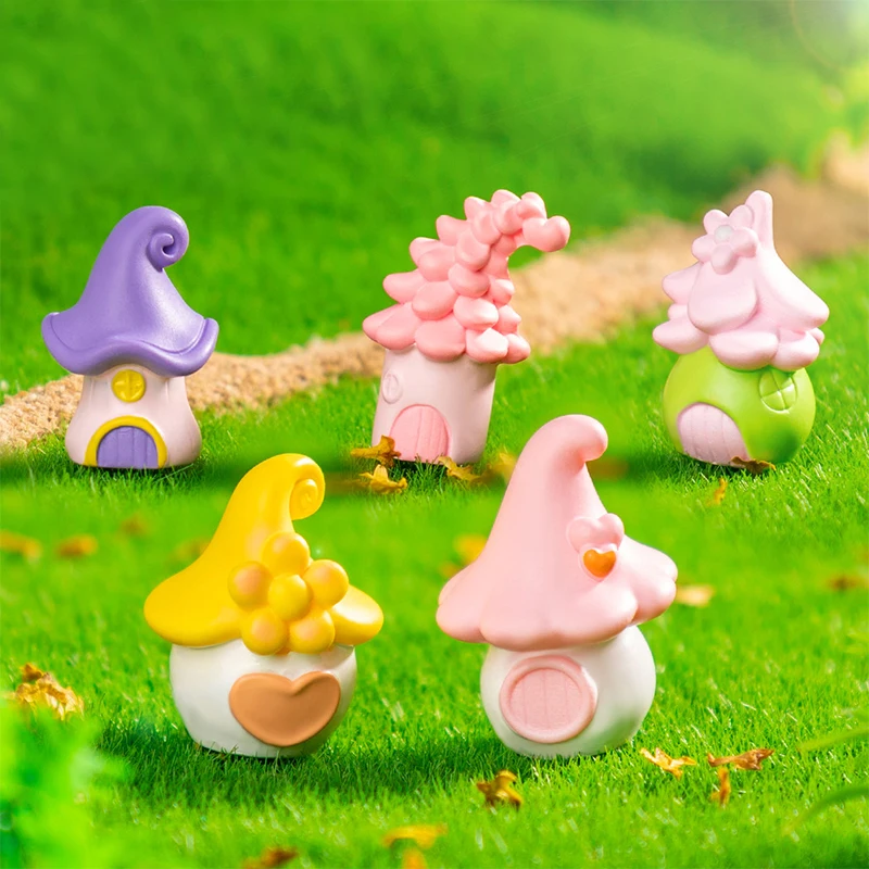 

5pcs Cartoon Mini Fairy Garden Mushroom Cottage 3D Resin Elf House Figurine Micro Landscape Decor Miniature Garden Accessorie