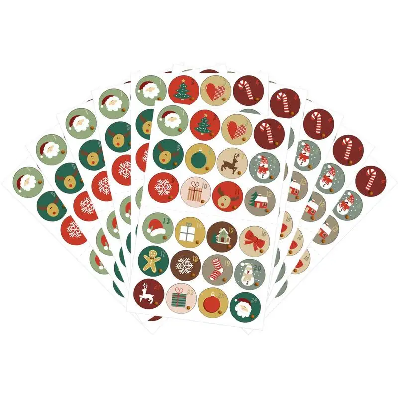 Merry Christmas Stickers 24 Days Christmas Advent Calendar Number Sticker Round Label Tag Seal Sticker Christmas Party Supplies