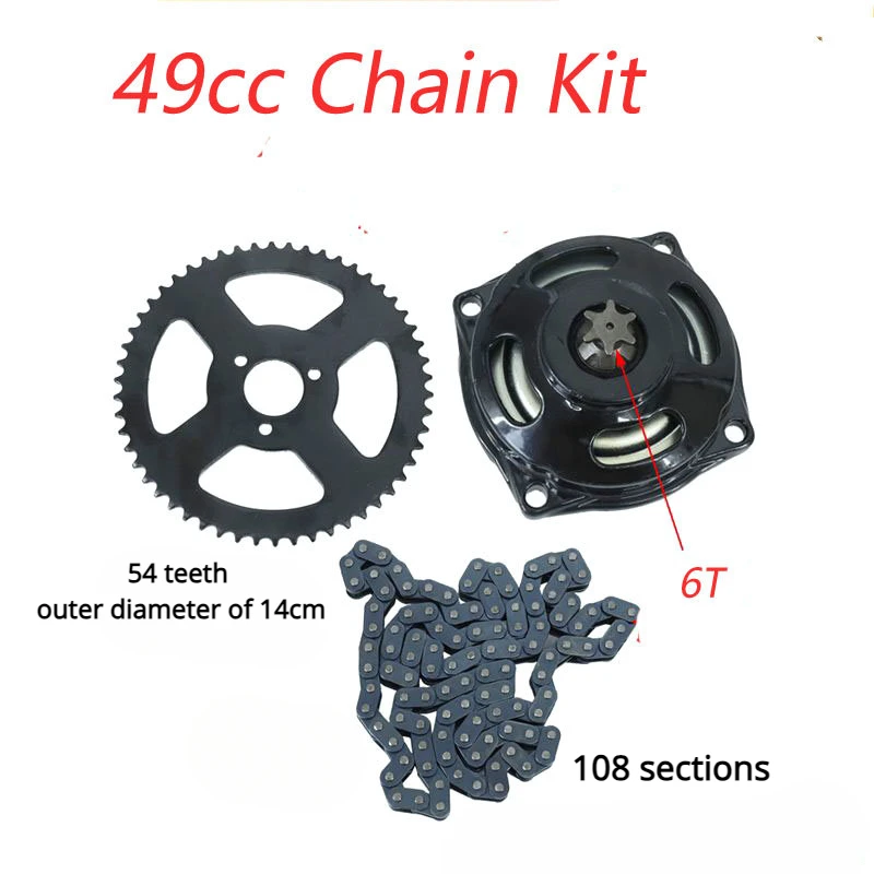 Mini Moto 47cc 49cc Drive System T8F 108 links loops Chain with Gear Box And Rear Sprocket 6T Fit   Pocket Bike