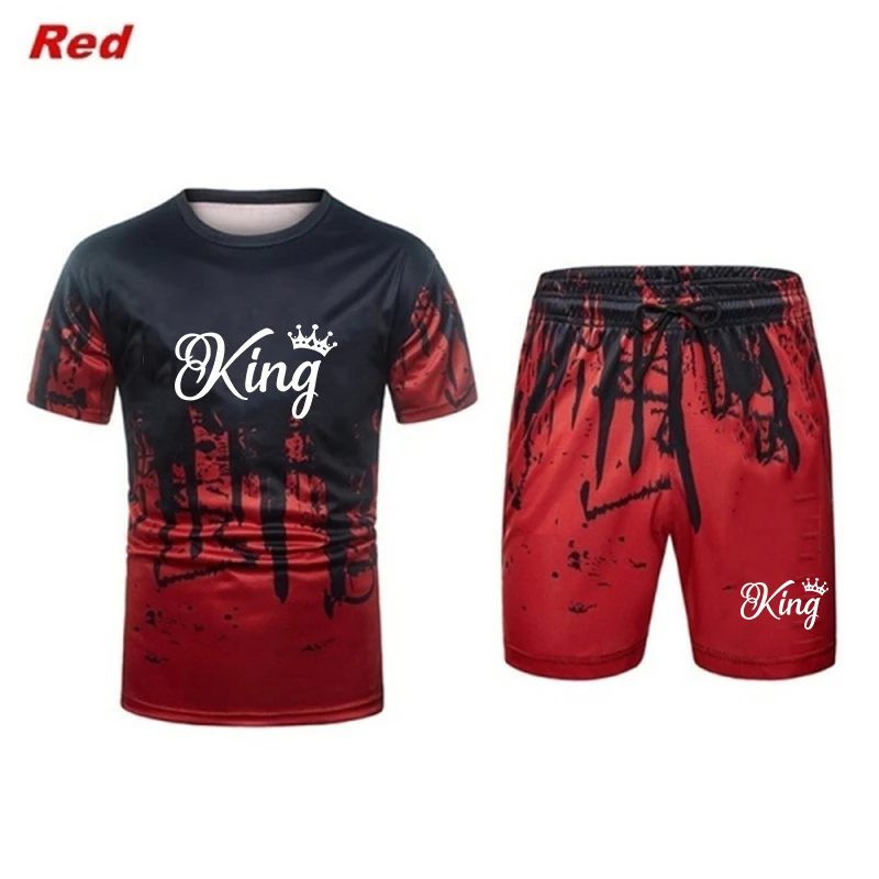 Fashion Male Summer Cotton T-Shirt Men Tops Hip Hop Ink Short Pants Seaside Harajuku Sport Loose Printed Running Street Outfits