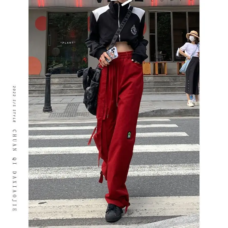 

Модные прямые брюки для спецодежды High Street, женские повседневные брюки в стиле хип-хоп для девочек, популярные брюки для молодых мужчин и женщин