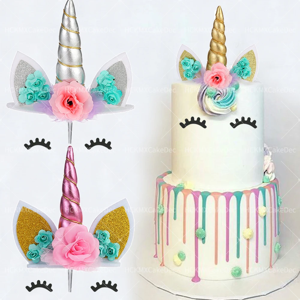 1set Cute Eyelashes Unicorn Cake Topper for Valentine's Day Wedding Birthday Party DIY Cake Decoration Supplies