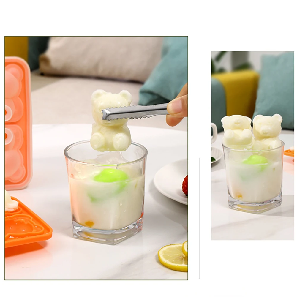 4 Grid Bear Shaped Ice Block Mold Cute Little Animal Silicone Ice Grid Mold Home Kitchen Ice Cream Mold