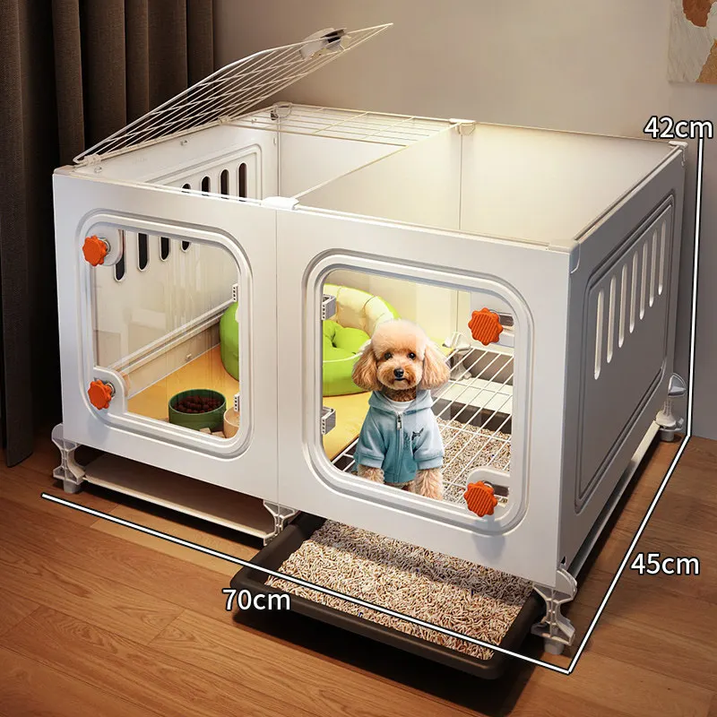 

Dog cage, small dog with toilet integrated kennel, top viewing one room, one living room and one bathroom pet dog Bigbear Teddy