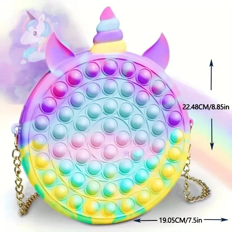 Kawaii Silicone Sensory Messenger Bag Girls Cute Unicorn Crossbody Bag Coin Purse Children\'s Decompression Pop Fidget Toys