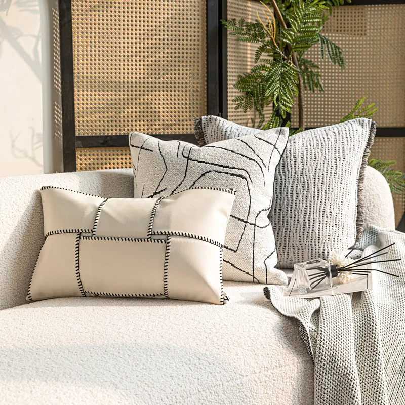 30x50/50X50CM Black White Leather Throw Pillow Cover Luxury Stamping Waist Cushion Cover Decor Home Decorative Pillowcase