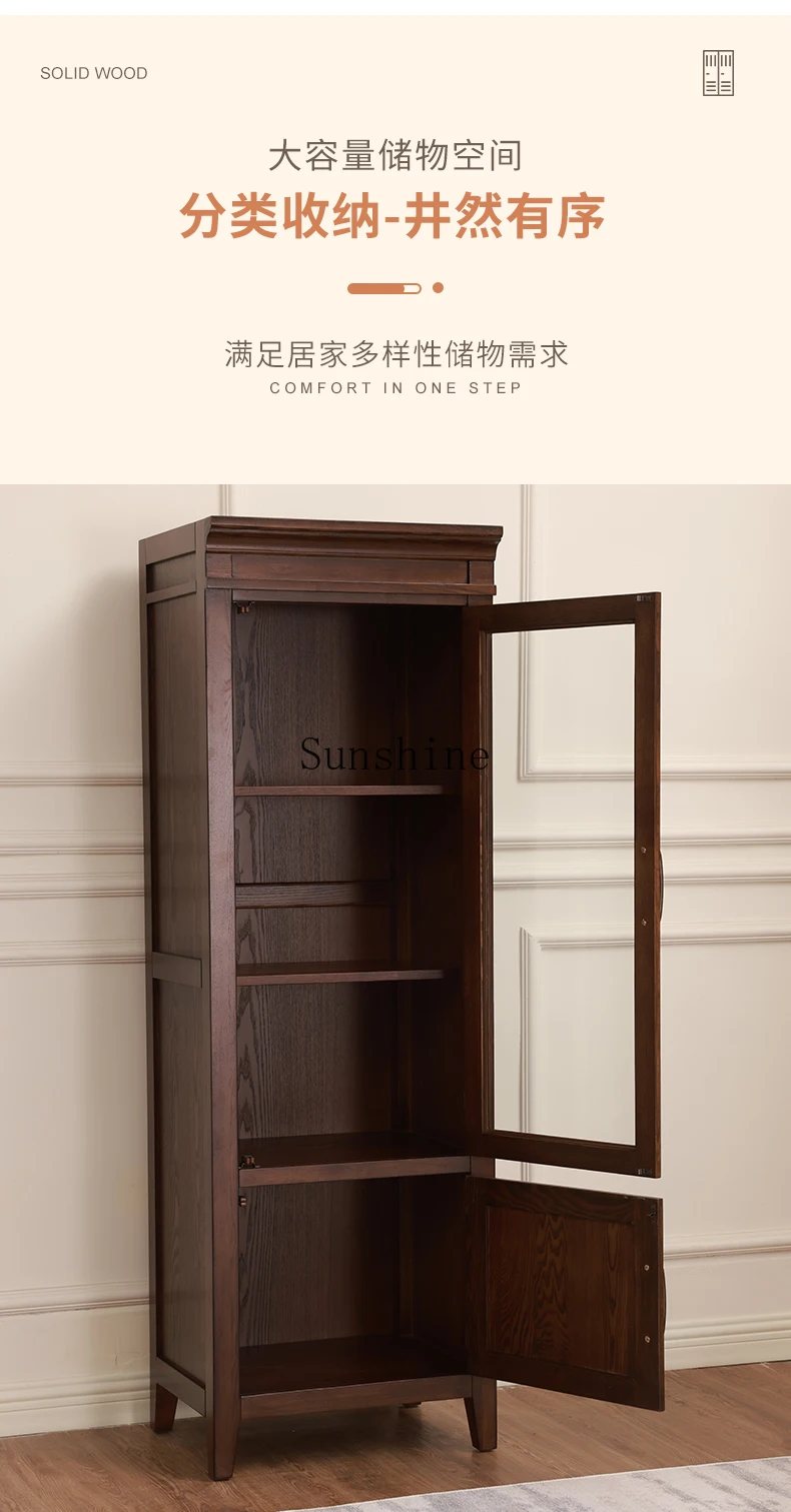 Wall living room display home American glass door solid wood TV side wine cabinet