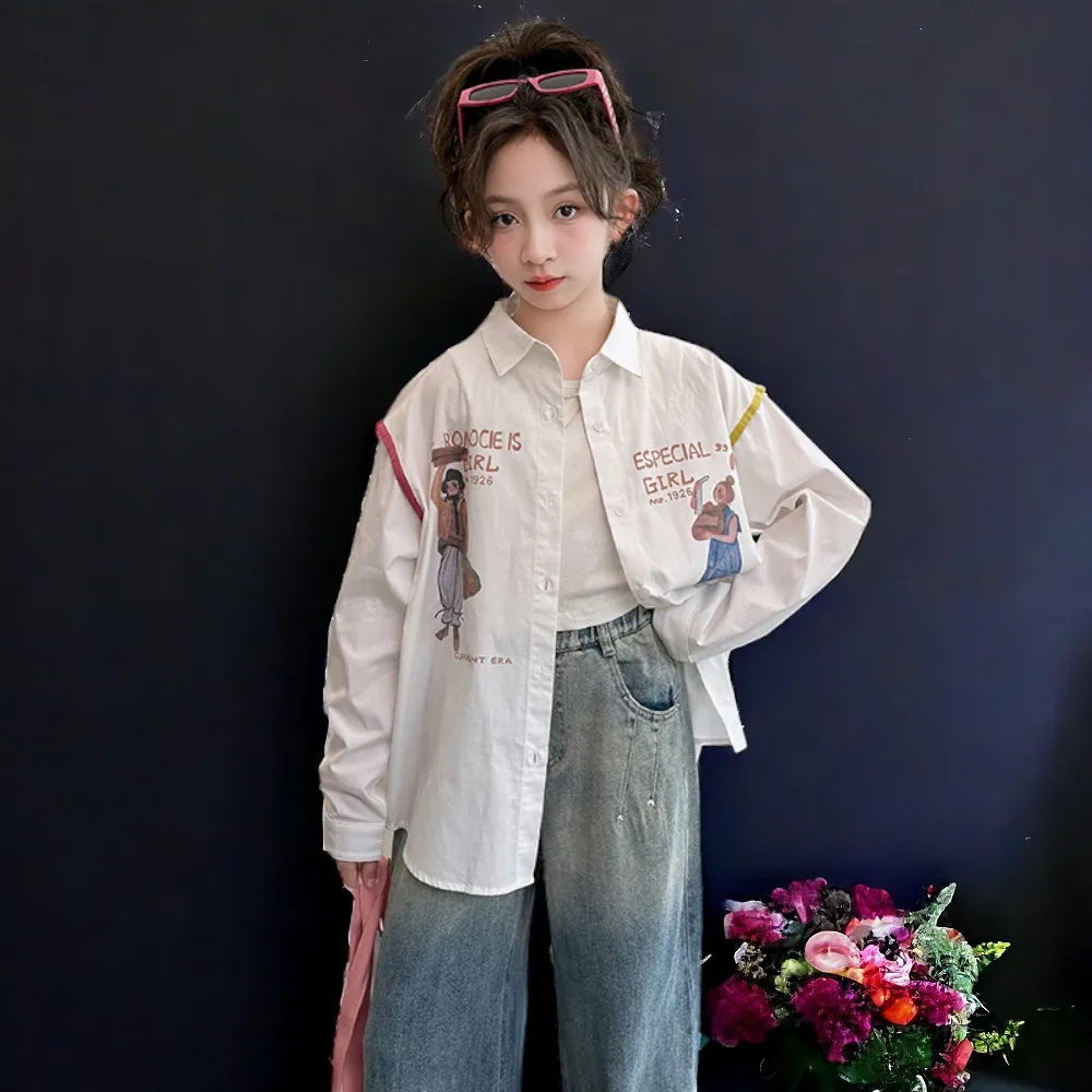 Baby Kids White Shirts Tops School Outfits Girls Casual Blouses Long Sleeve Teenagers Children Costumes 4 5 7 8 9 10 11 12 Years