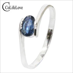 Simple Silver Sapphire Rings for Women 4mm*6mm 0.5ct Natural Sapphire Solid 925 Silver Sapphire Jewelry