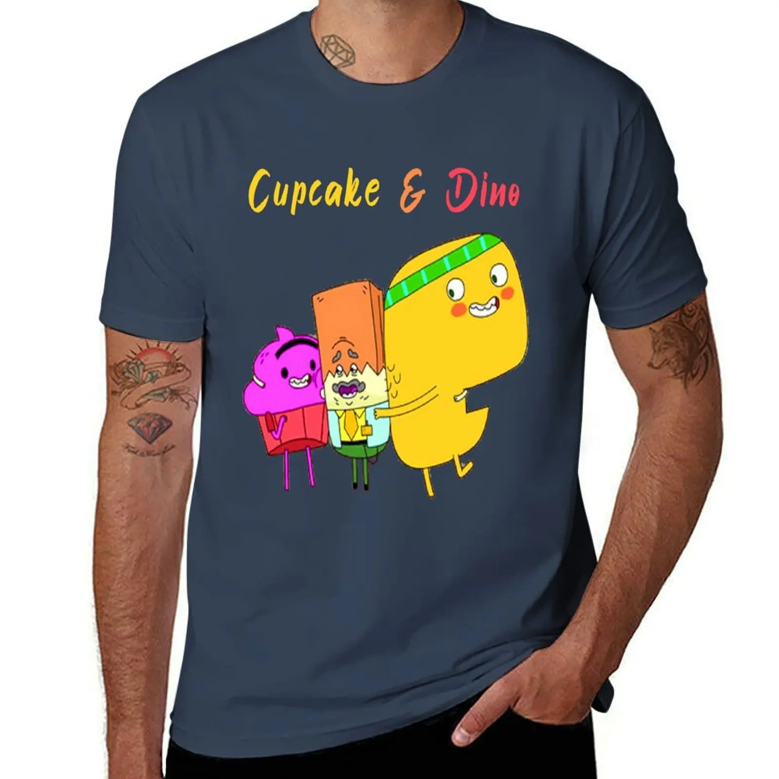 

din Cupcake Dino General & and Services - cupcake T-Shirt Simple Line Art Print Tee