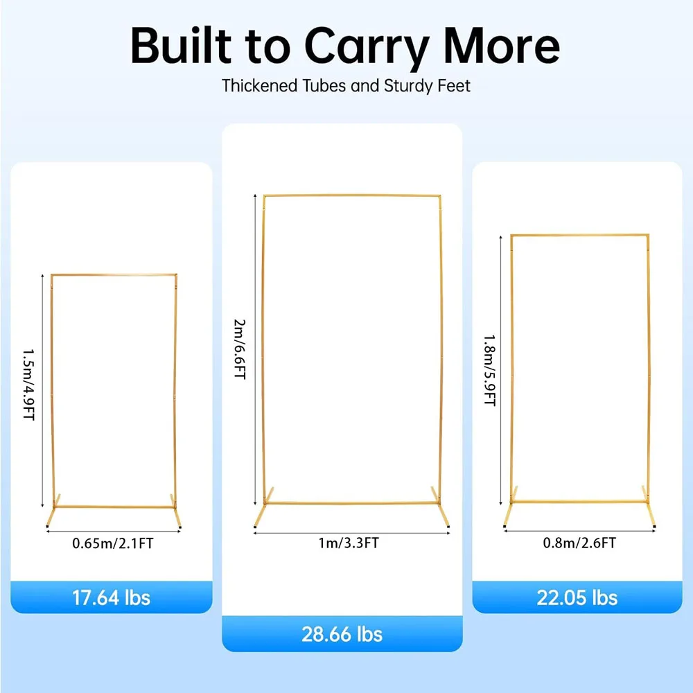 Wedding Metal Arch Backdrop Stand Square Rectangular Frame for Ceremony Party Birthday Bridal Baby Shower Anniversary Decoration