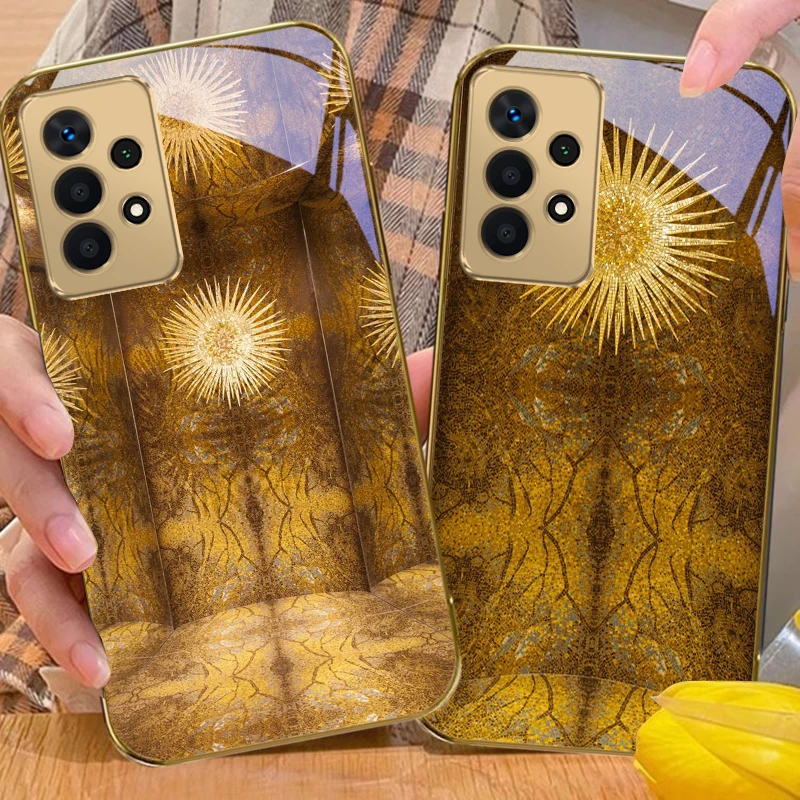 Elements of Vine Texture For Samsung A56 A55 A54 A53 A52s A52 A51 A16 A15 A14 A13 A12 A36 A35 A34 A33 32 Golden glass phone case