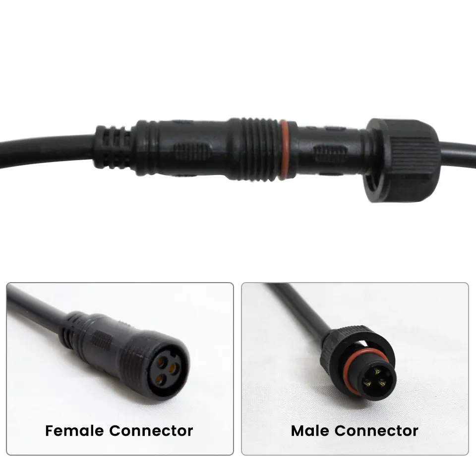 2Pin 3Pin 4Pin 5Pin Male to Female IP68 Waterproof Led Connector Black Cable 20cm 20AWG For Led Strip Lights 1/5/10 Pairs