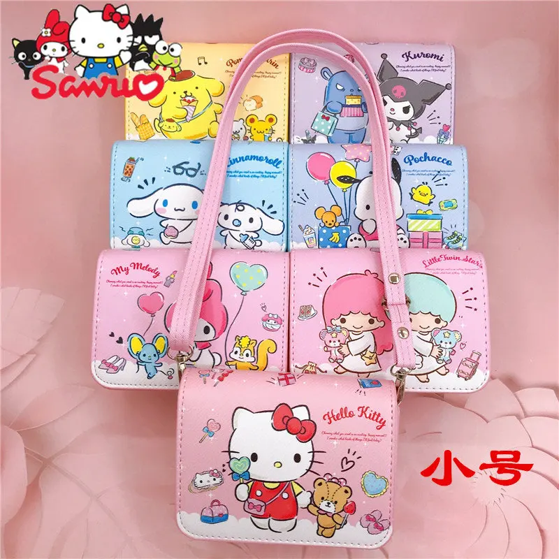 MINISO Melody Kuromi Cross-body Bag PU Hello Kitty Cinnamoroll Pochacco Cartoon Magnetic Clasp Adjustable Shoulder Strap Bag