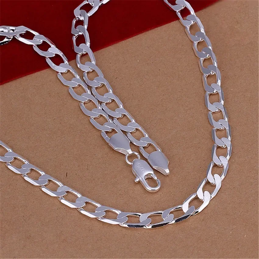 

16-24inches Wholesale 8MM Flat Men Women 925 Sterling Silver Luxury Wedding Silver Necklace Fashion Solid Hot Gifts Jewelry