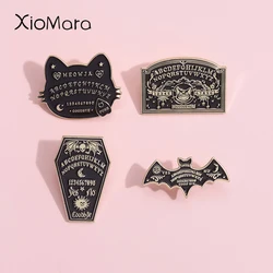 Yes Or No Divination Board Enamel Pins Custom Skeleton Bat Cat Brooches Lapel Badges Metal Gothic Punk Halloween Jewelry Gift