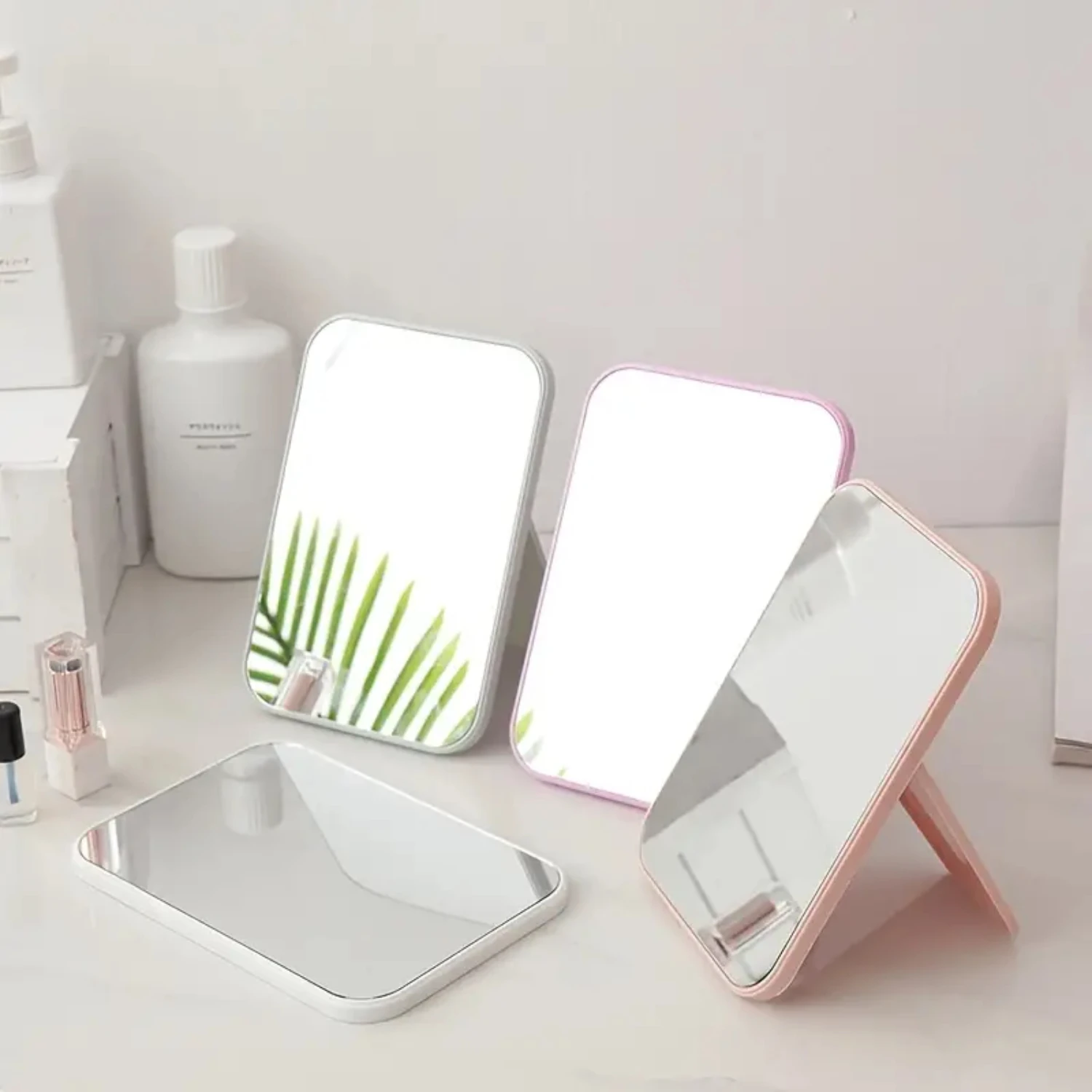 Portable Folding Makeup Mirror with Stand, Bathroom Shaving Cosmetic Desk Mirror