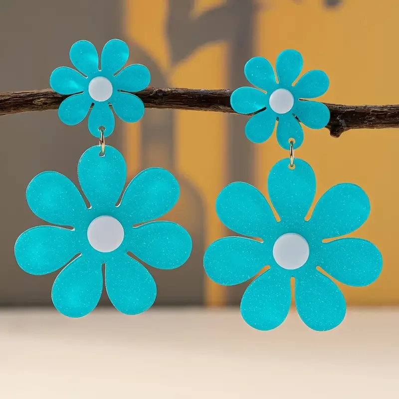 1pair Spring Summer Flower Hollow Flower Ring Dangle Earrings For Women acrylic Earrings  Spring Summer Camp