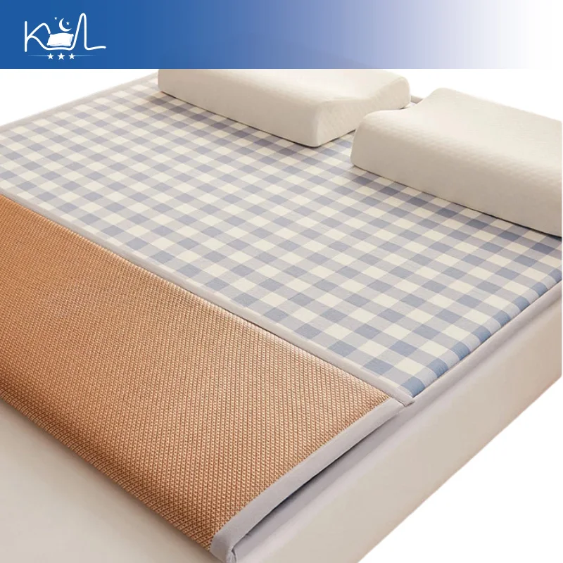 Double-Sided Reversible Cooling Mat, Summer Ice Rattan Mattress Pad with Soft Sponge Layer, Breathable Bed Topper