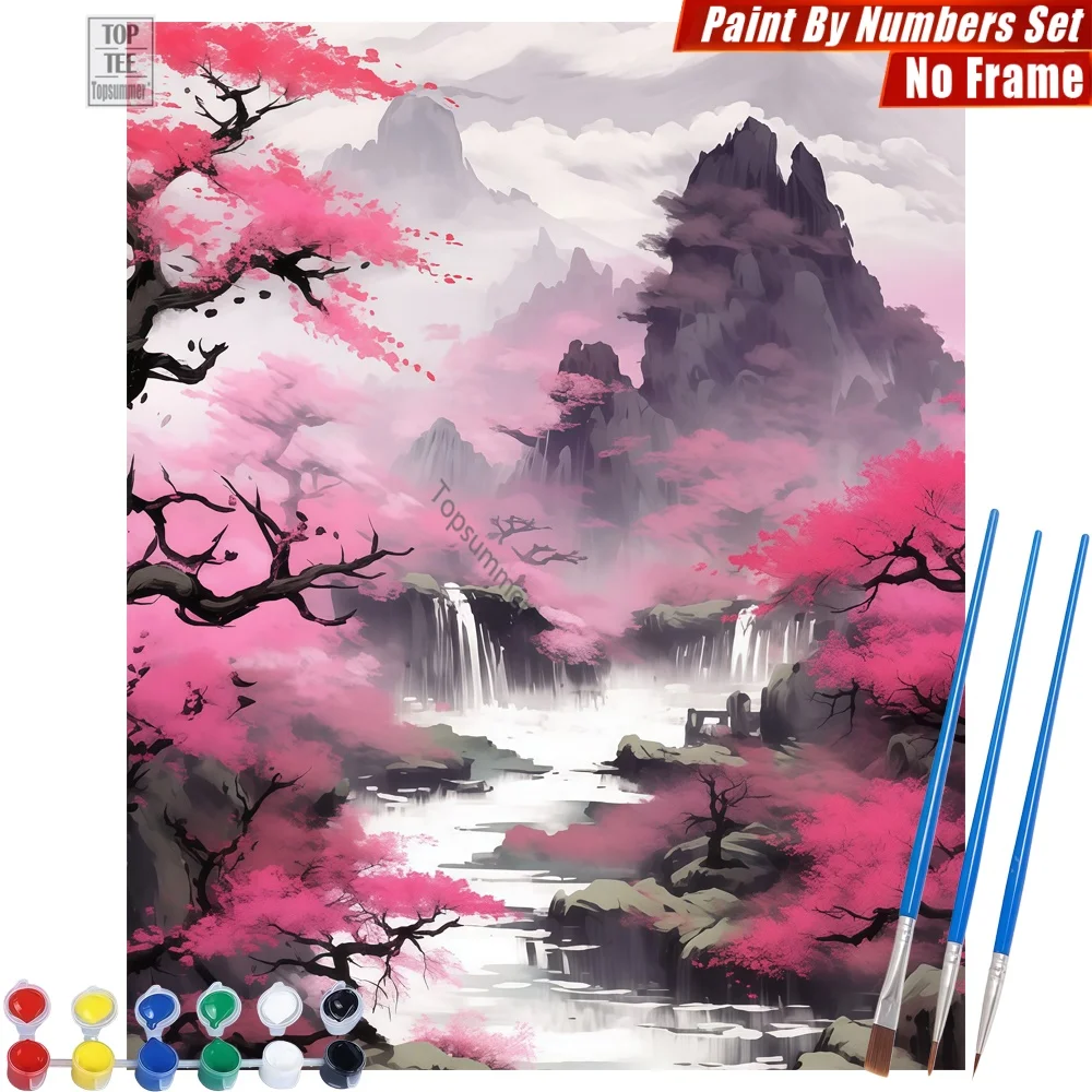 Set de Pinturas al Óleo Digitales DIY con Paisaje Oriental de Cascada - Decoración del Hogar con Paisaje Sereno y Pintoresco, Regalo para el Día de la Madre o para Esposa