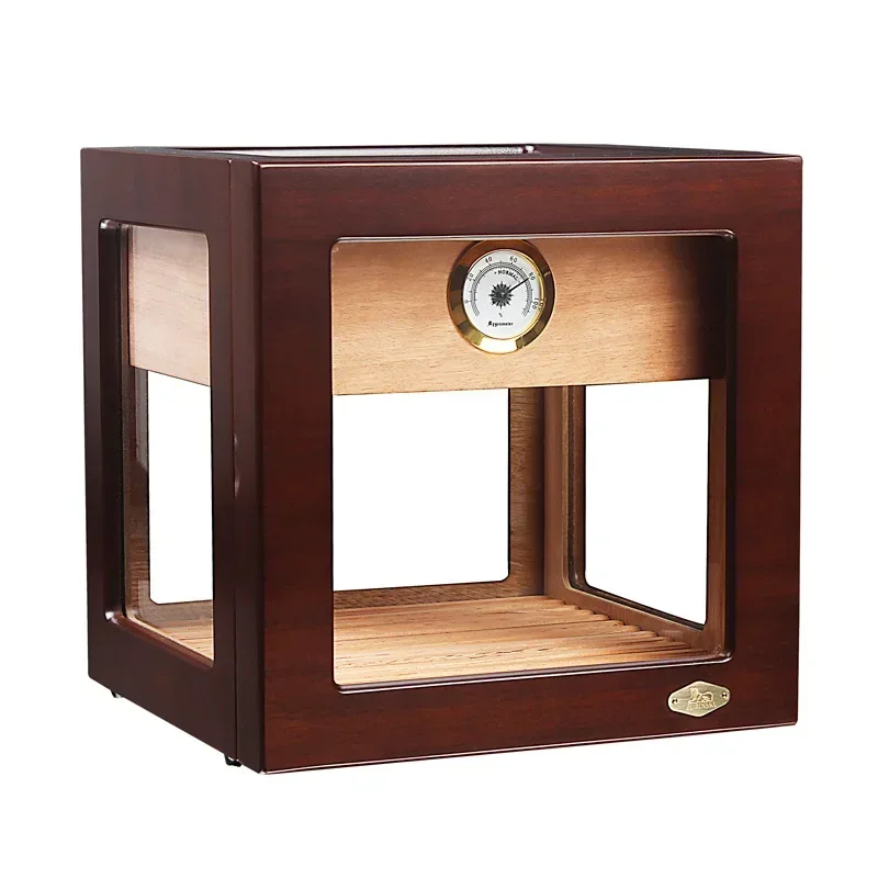 Humidor Humidifier Travel Smoking hygrometer for Drawers Five Sides Glass Wood Storage  Cabinet Cedar Easier to observe cigars