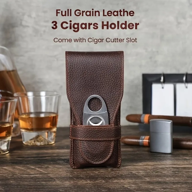 

Портативный футляр для сигар из натуральной кожи премиум-класса на 3 сигары с резаком, стильный мужской подарок в подарочной коробке и сумке