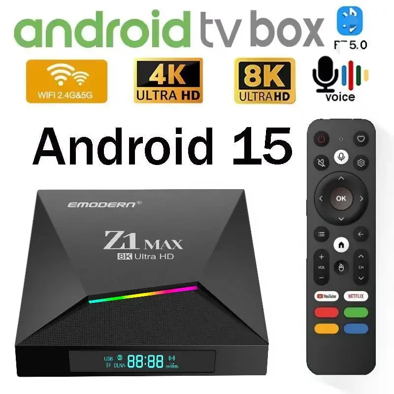 8K ТВ-приставка Android 15 Z1 Max 4G 5G Dual WiFi Медиаплеер Поддержка Allwinner H616 Четырехъядерный процессор BT 5.2 Голосовой пульт дистанционного управления IPTV