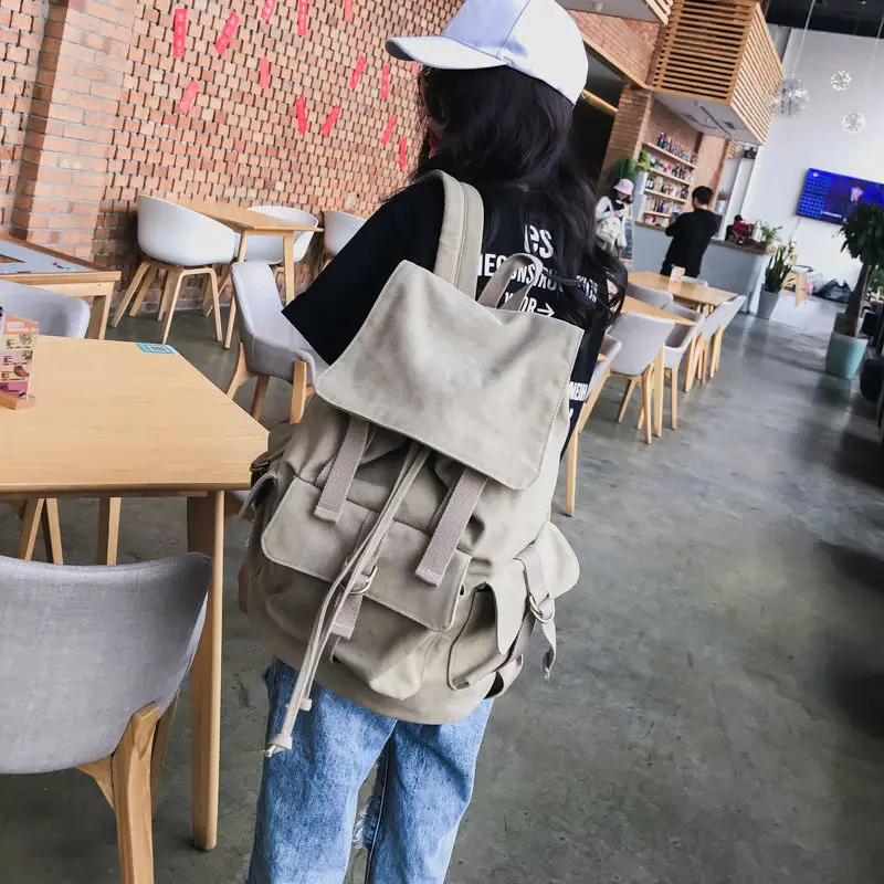 Zaino in tela lavata di grande capacità casual di tendenza retrò Harajuku Borsa da viaggio per studenti maschili e femminili