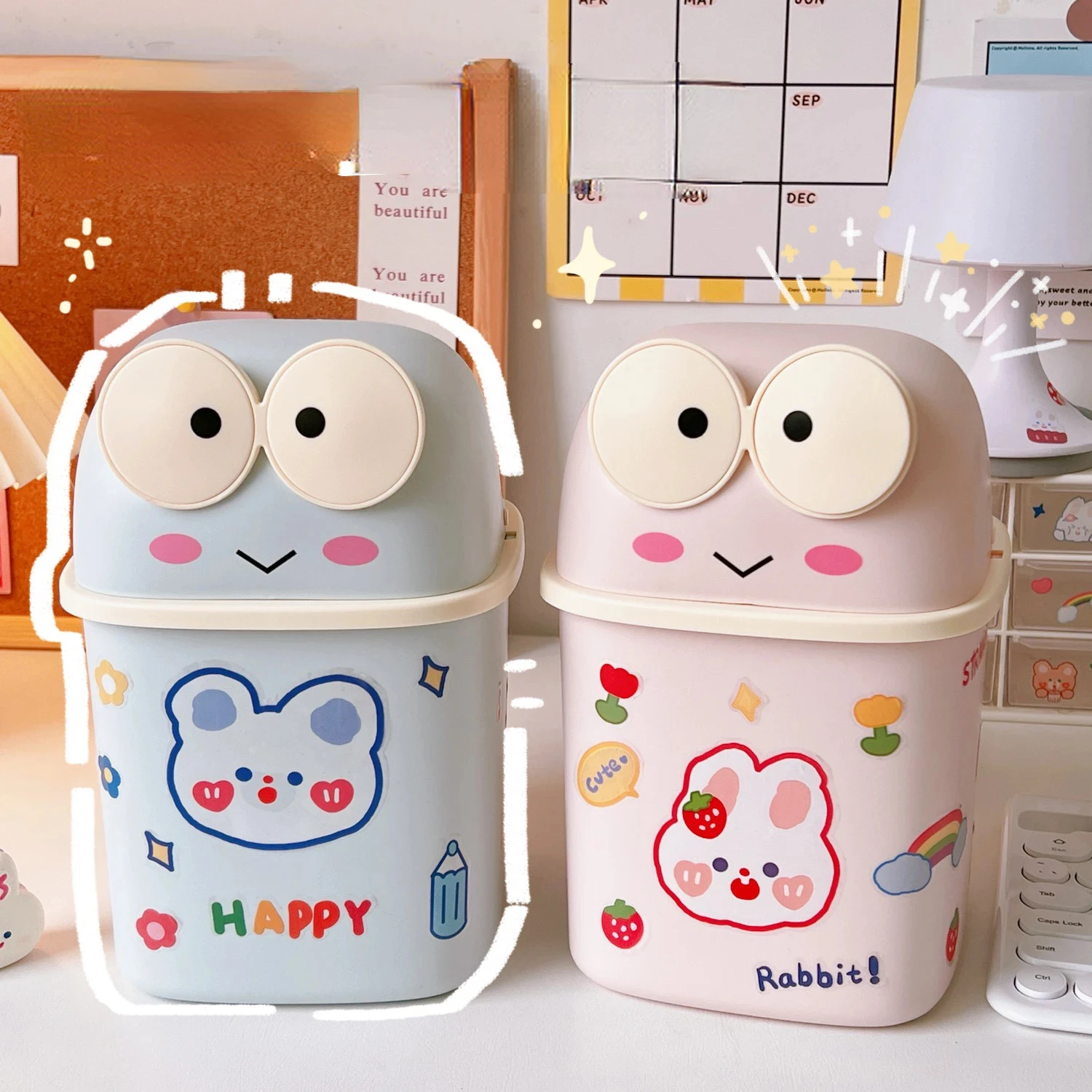 

Mini Frog Desktop Trash Can Cute Small Trash Can with Lid Flip Trash Can