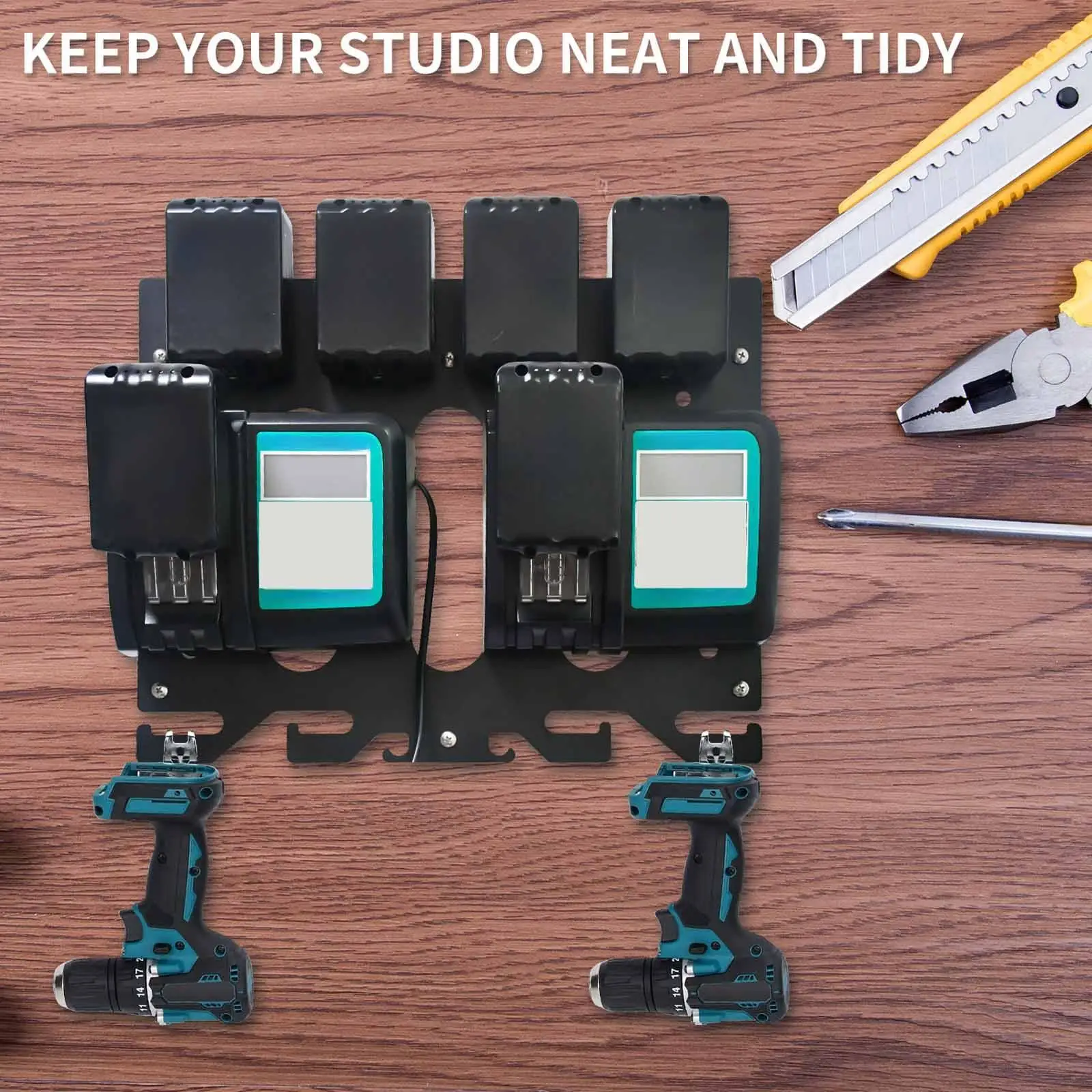 Power Tool Storage Rack Compartment Utility Metal Tool Equipment Drill Battery Power Tool for Gift Garage Workshops Tool Rooms