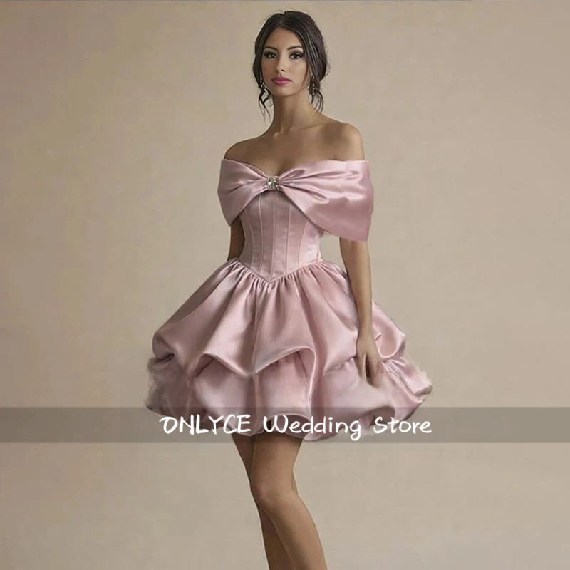 Tiered Off Shoulder Graduation Dress With Crystal Satin Homecoming Dresses Teens Sweet 15 16 Short Wedding Prom Dress Customized