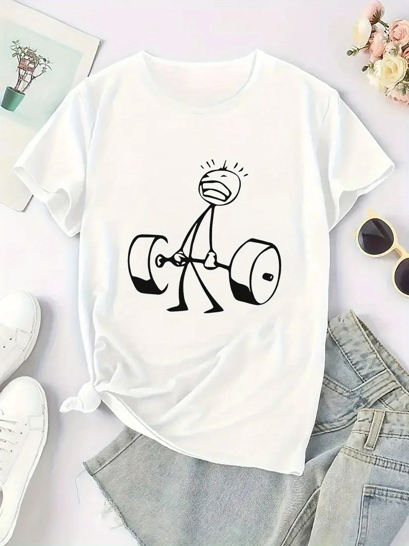 

Womens T-Shirt - White Graphic Print Tee with Casual Wear Summer Short Sleeved Harajuku Streetwear Tops Tees