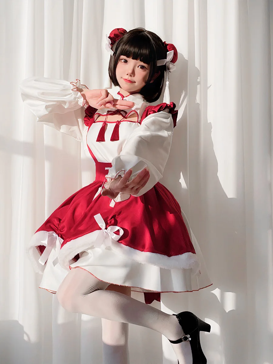 Uniforme de Cosplay Lolita pour Fille, Robe Cheongsam de Style Chinois, PoinTenue Loli, Costume d'Anime