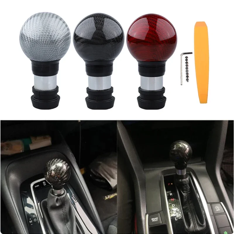 Automatic transmission handle shift knob rod head Handball Carbon fiber for Honda Civic Accord press to unlock red black silver