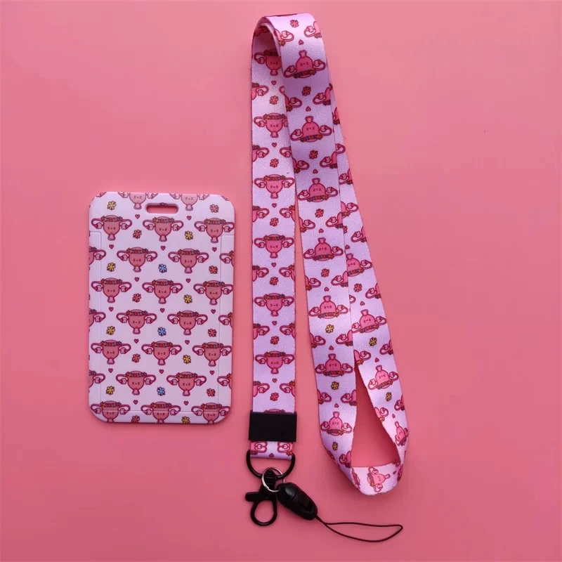 Uterus Woman Lanyard ID Badge Card Holder Daily Use Keychain Strip Set Business Card Cover For Girls