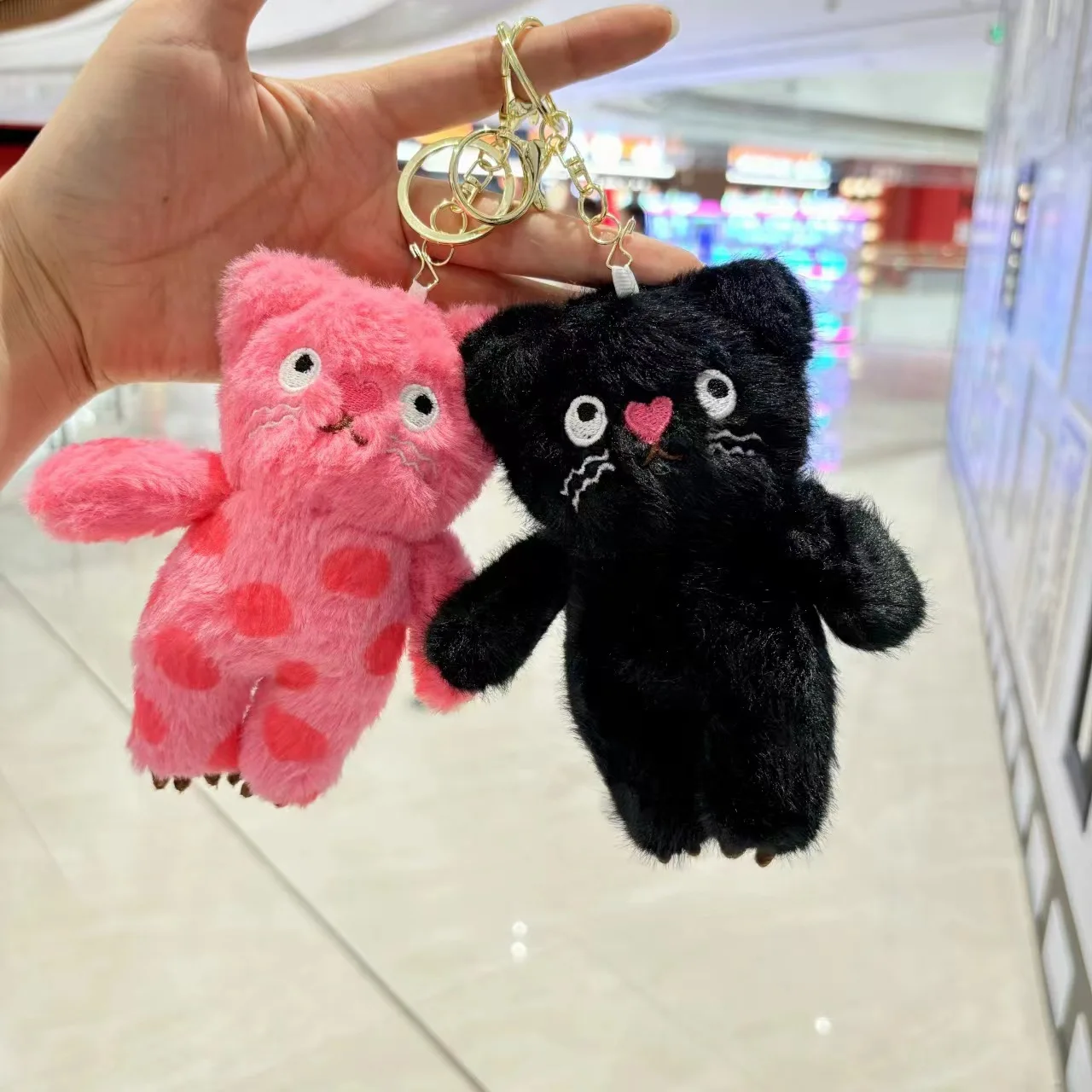 new cute polka dot cat plush toy pendant Key buckle Cat bag decoration Small Doll Grab Machine Doll