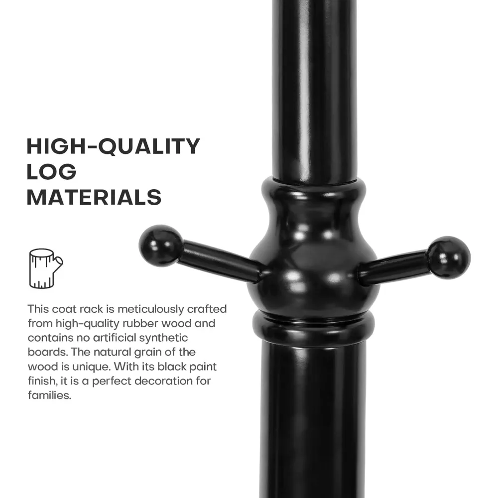 رف معطف قوي قائم بذاته على شكل شجرة مع خطافات وقاعدة مستديرة صلبة، بطول 74 بوصة