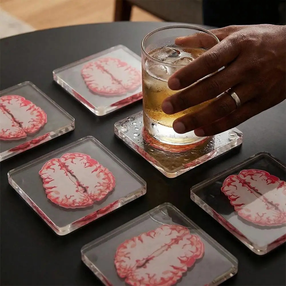 Universal Size Square Coasters for Mugs 4pcs Maple Leaf Squirrel Acrylic Coasters Double-sided Reversible for Coffee for Coffee