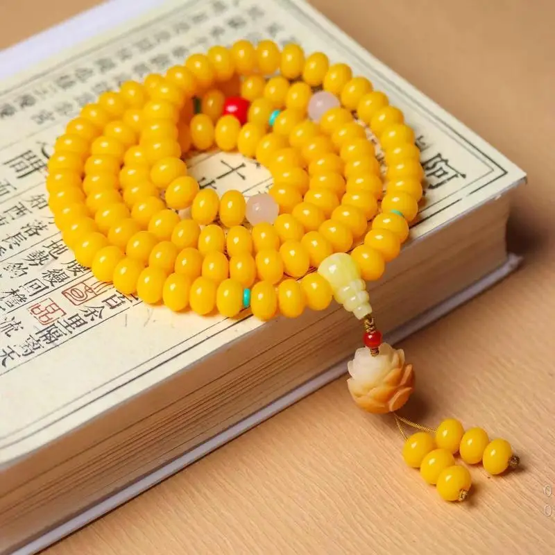 108 root beads weathered yellow bracelet, chicken oil Bodhi neck pendant, lotus ornament, handheld car pendan