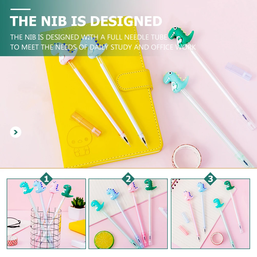 12pcs Neutral Pens Dinosaur Adorable Fun Multi function Kawaii Portable Animal Student Accessory Smooth Writing Practical Gift