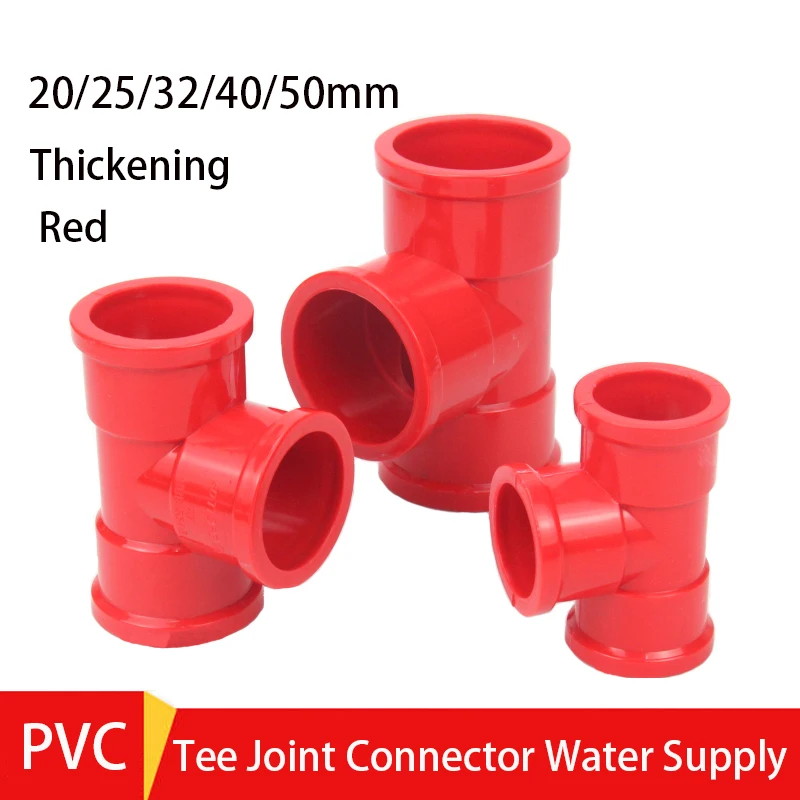 1-10pcs Red 20/25/32/40/50mm Thickening PVC Direct Elbow Tee Garden Irrigation Water Pipe Aquarium Fish Tank Piping Connector