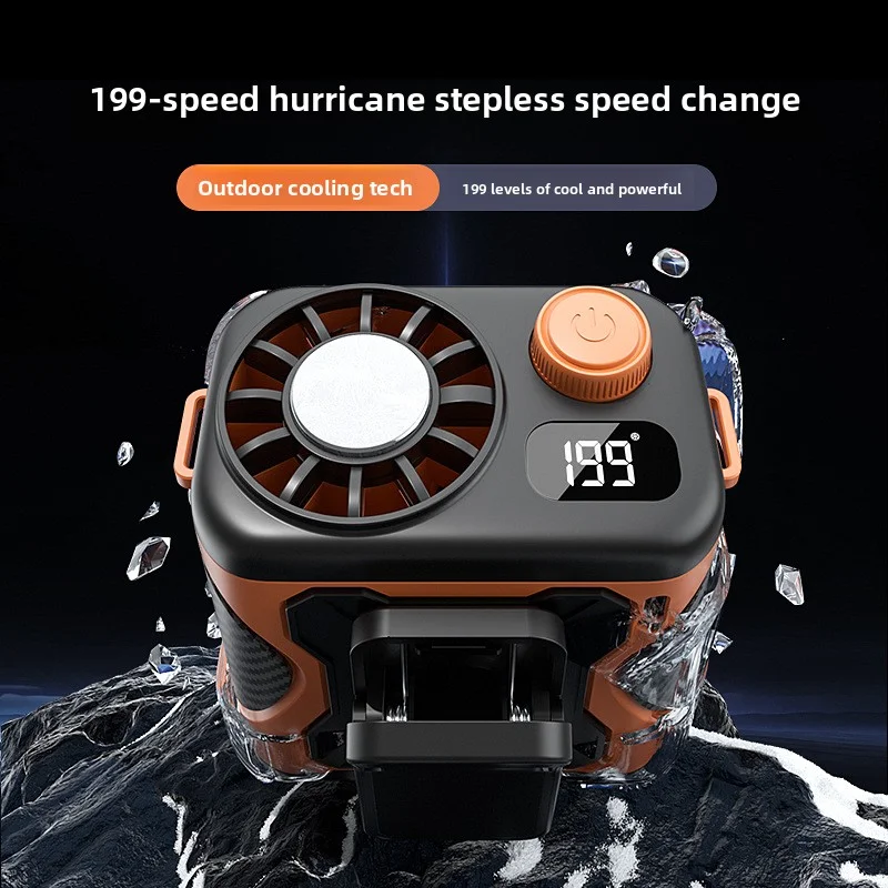 Portable waist-mounted fan for outdoor sports, clip-on design, digital display, semiconductor cooling, small fan